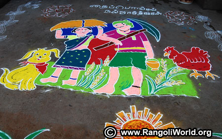 Harvest festival pongal rangoli design for kids