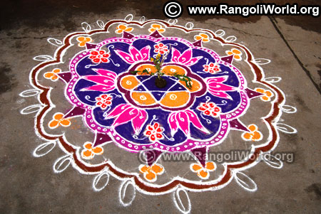Lotus freehand flower rangoli design for pongal 2019-