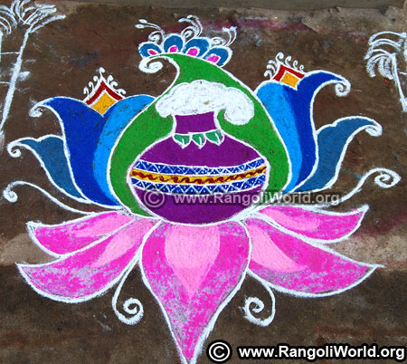 Pongal pot with lotus rangoli design 2019
