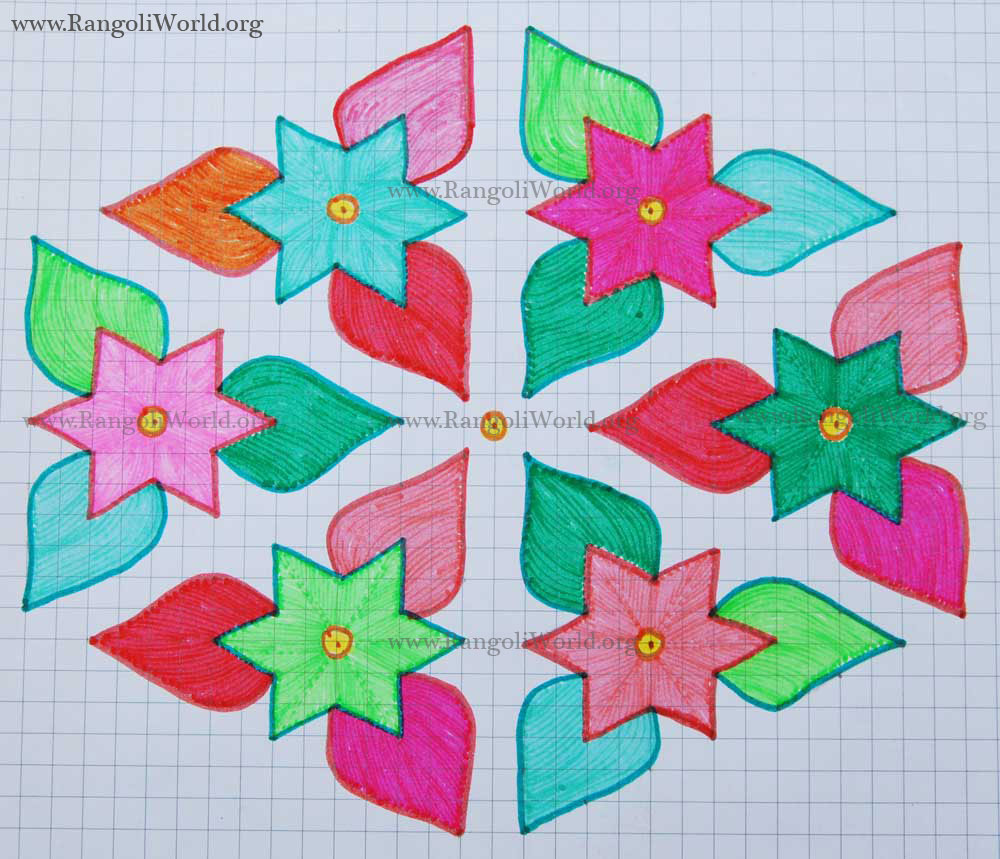 Star Flower Kolam May 15 2012 with 14 to 7 Sikku pulli