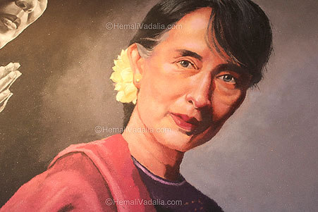 Aung san suu kyi portrait rangoli-colored
