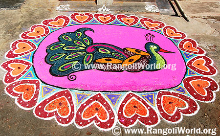 peacock Rangoli with Drums