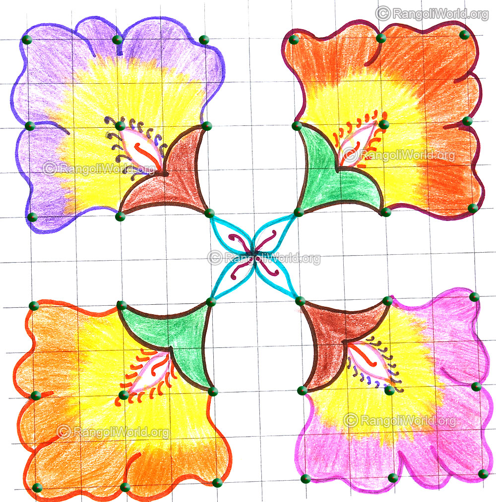 Colorful flower kolam april14 2015 with dots