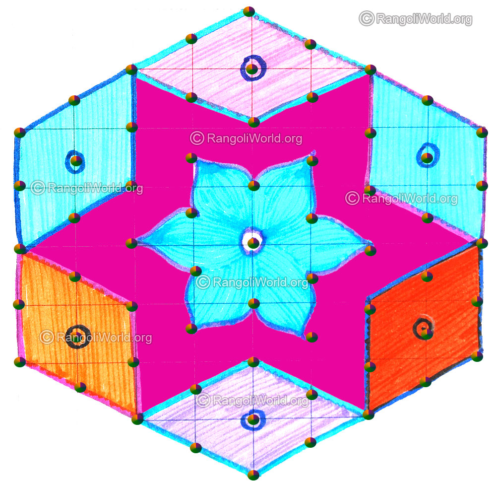 Diamond flower kolam april14 2015 with dots