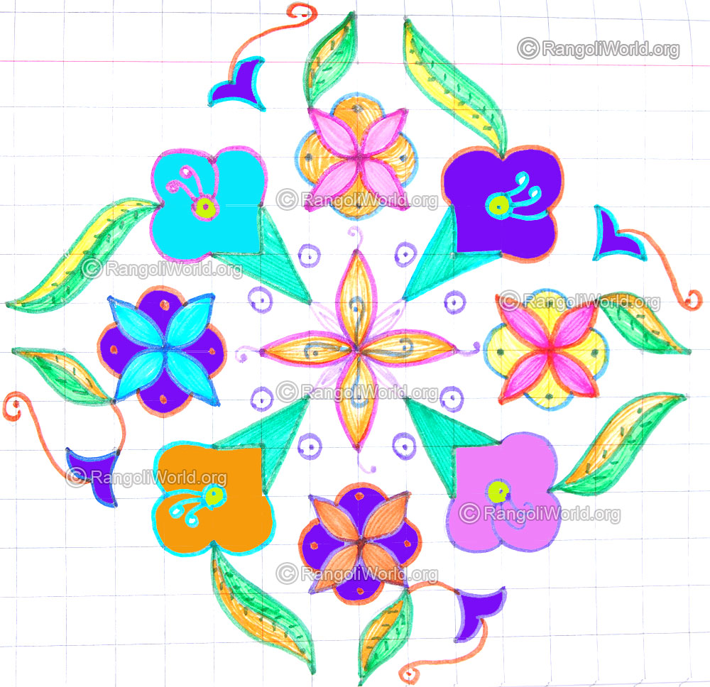Flowers with leaves kolam april14 2015