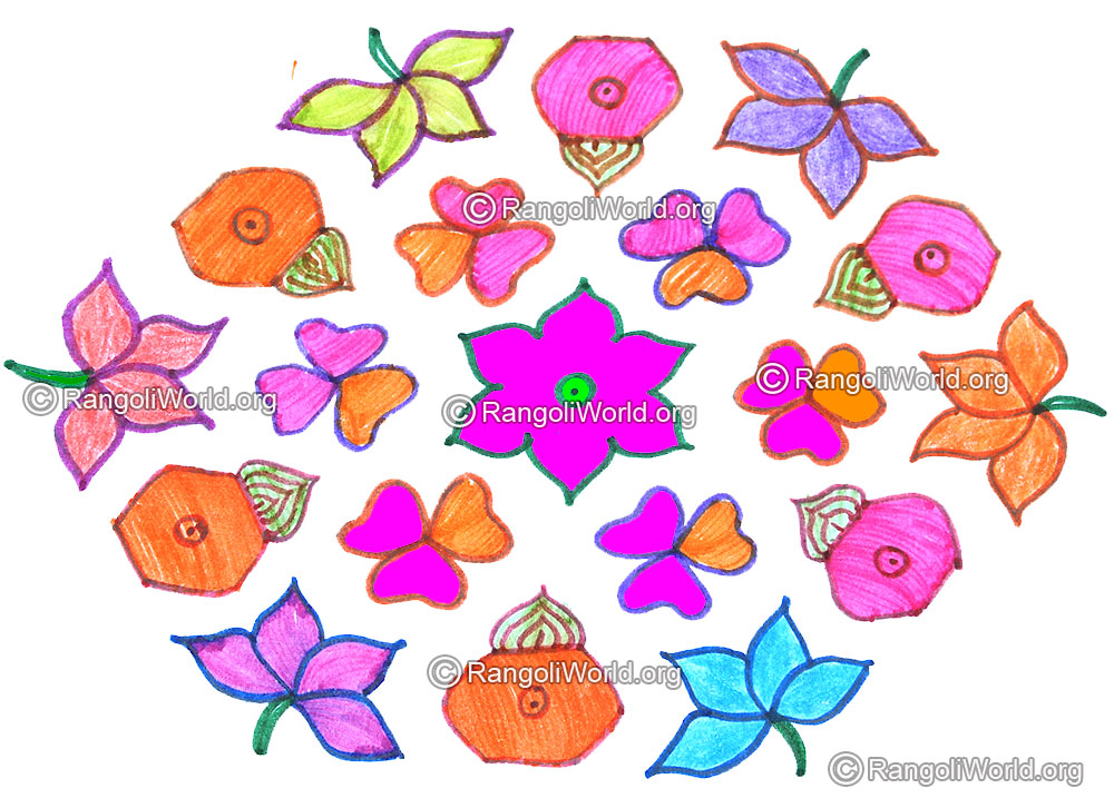Flowers with pongal kalasam kolam april14 2015