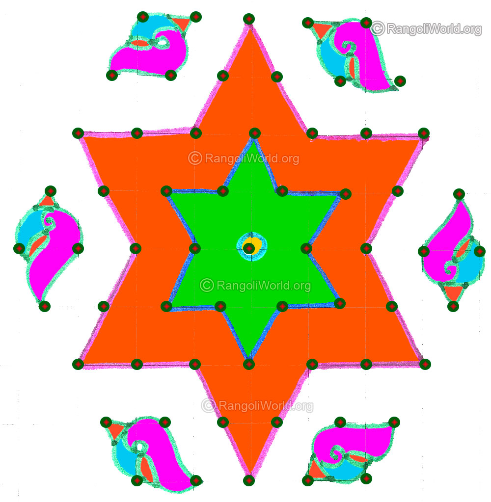 Shell star kolam april14 2015 with dots