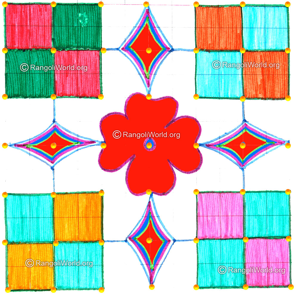 Square and flower kolam april14 2015 with dots