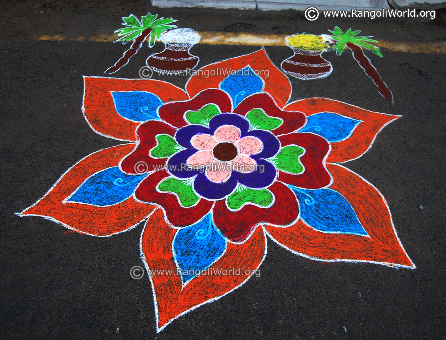 Simple Flower Rangoli Design with Colours and Dots 5x3 for Festivals &  Competitions | Easy kolam Simple daily rangoli for pooja room | Latest kolam  with colours | Easy rangoli simple rangoli - video Dailymotion